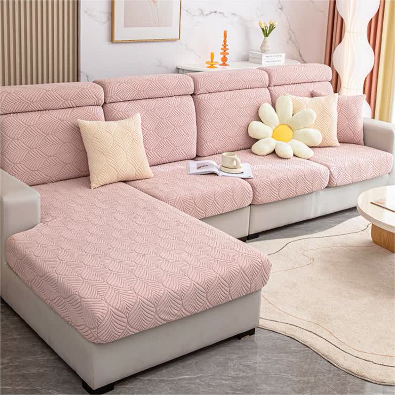 Housse de canapé jacquard unie avec structure en feuilles