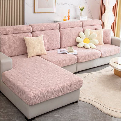 Housse de canapé jacquard unie avec structure en feuilles