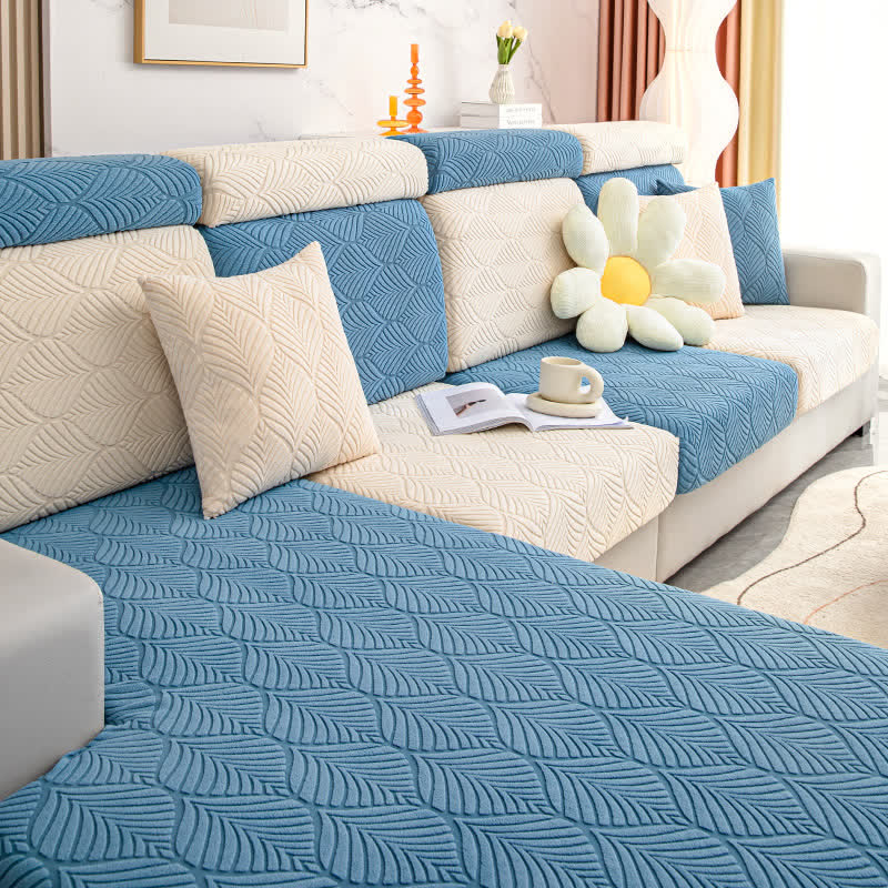 Housse de canapé jacquard unie avec structure en feuilles