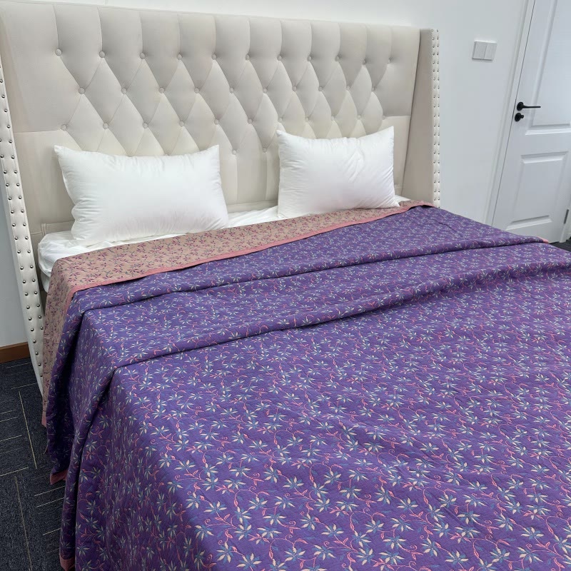 Couette réversible en pur coton biologique à motif floral