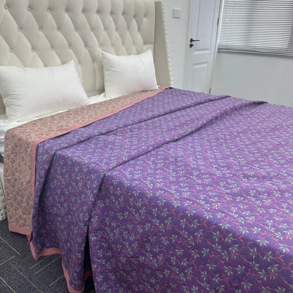 Couette réversible en pur coton biologique à motif floral