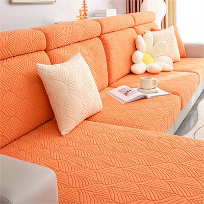Housse de canapé jacquard unie avec structure en feuilles