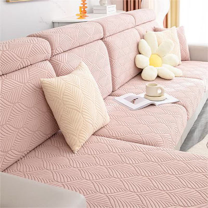 Housse de canapé jacquard unie avec structure en feuilles