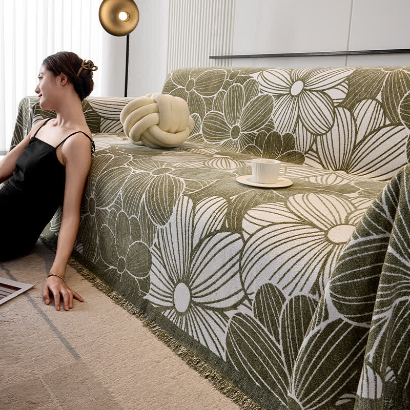 Housse de canapé en chenille jacquard à motif floral fleuri