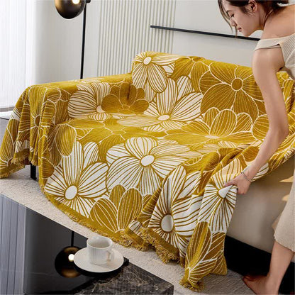 Housse de canapé en chenille jacquard à motif floral fleuri