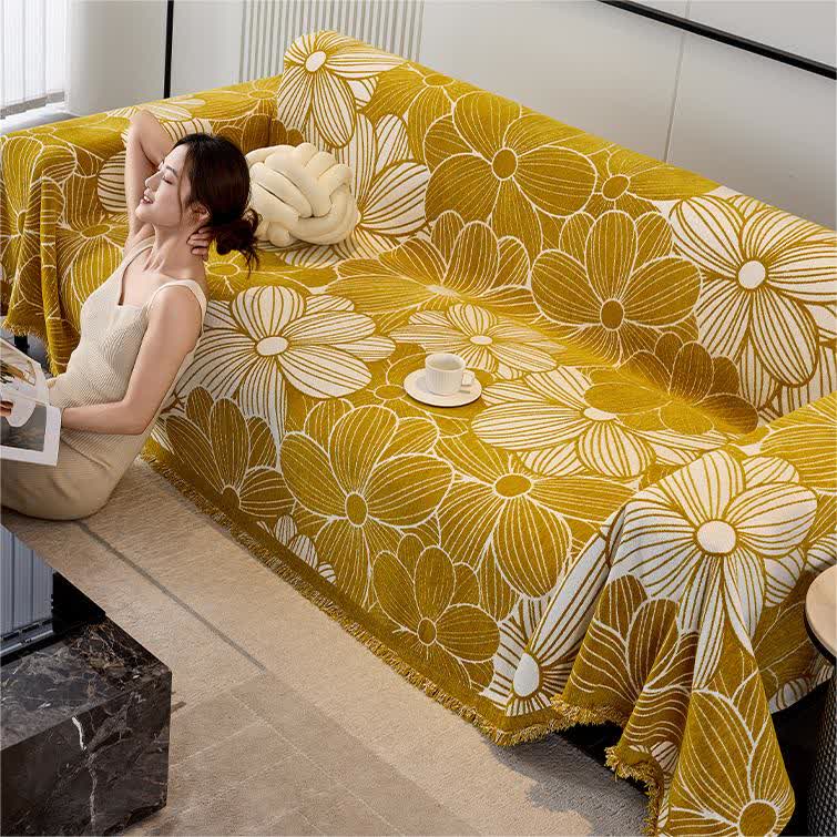 Housse de canapé en chenille jacquard à motif floral fleuri