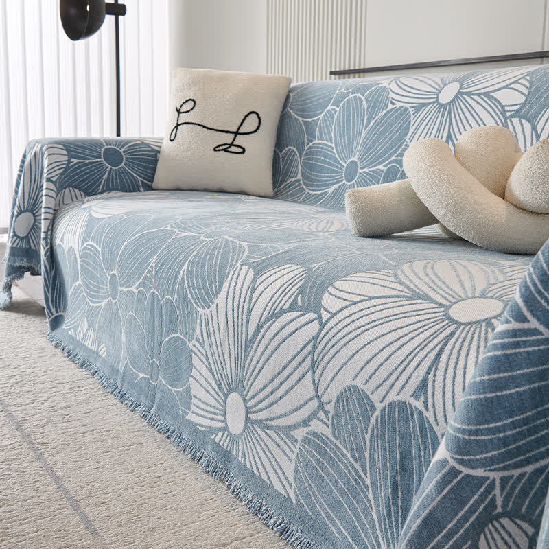 Housse de canapé en chenille jacquard à motif floral fleuri