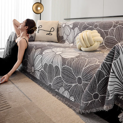 Housse de canapé en chenille jacquard à motif floral fleuri
