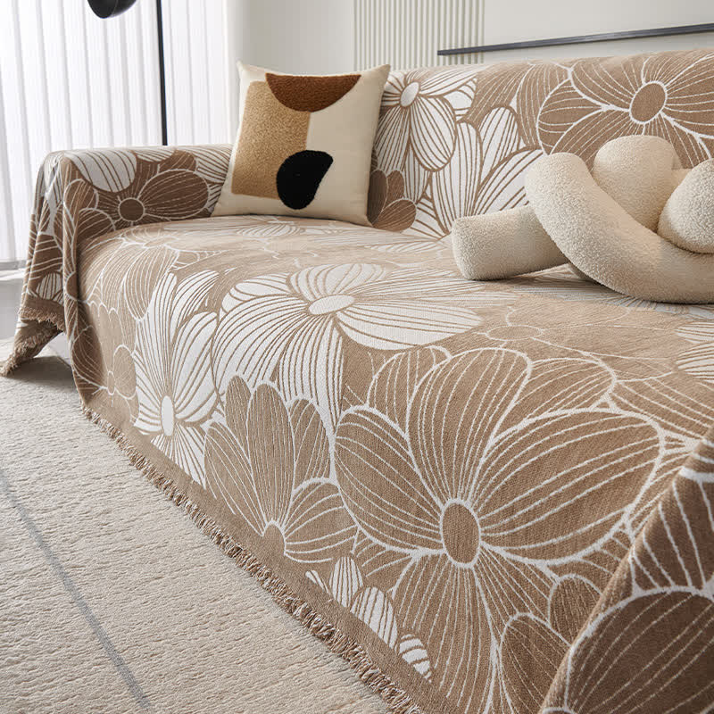 Housse de canapé en chenille jacquard à motif floral fleuri