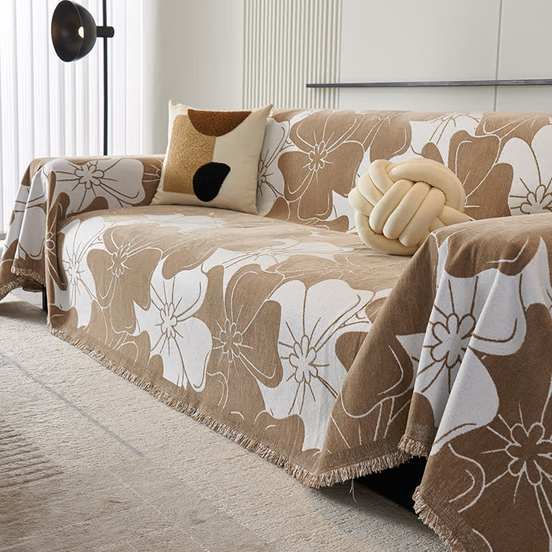Housse de canapé en chenille douce avec motif floral rustique