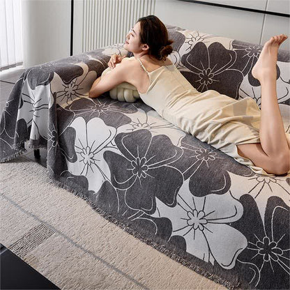 Housse de canapé en chenille douce avec motif floral rustique