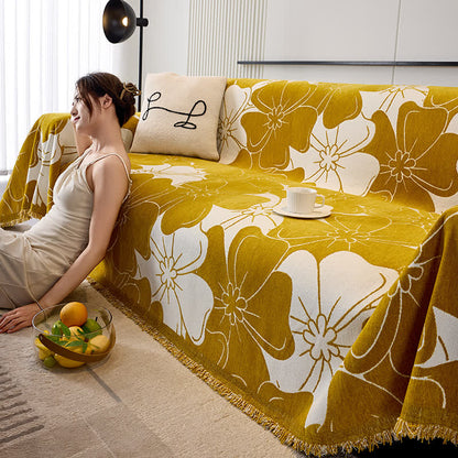 Housse de canapé en chenille douce avec motif floral rustique
