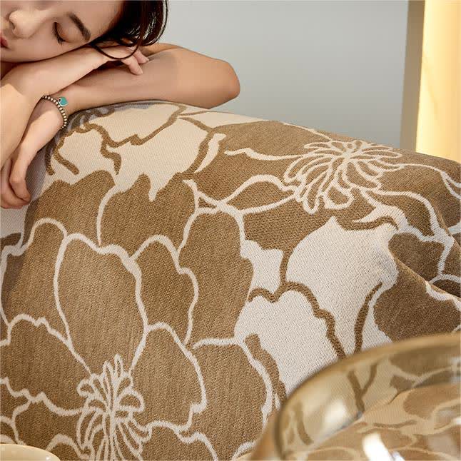 Housse de canapé en chenille avec motif floral et pompons doux