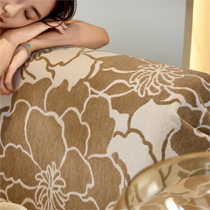 Housse de canapé en chenille avec motif floral et pompons doux