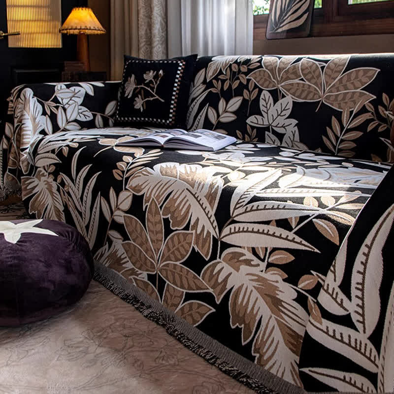 Housse de canapé en chenille à pompons style vintage « Forêt tropicale »