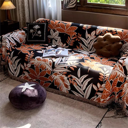 Housse de canapé en chenille à pompons style vintage « Forêt tropicale »