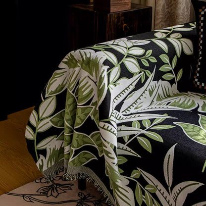 Housse de canapé en chenille à pompons style vintage « Forêt tropicale »