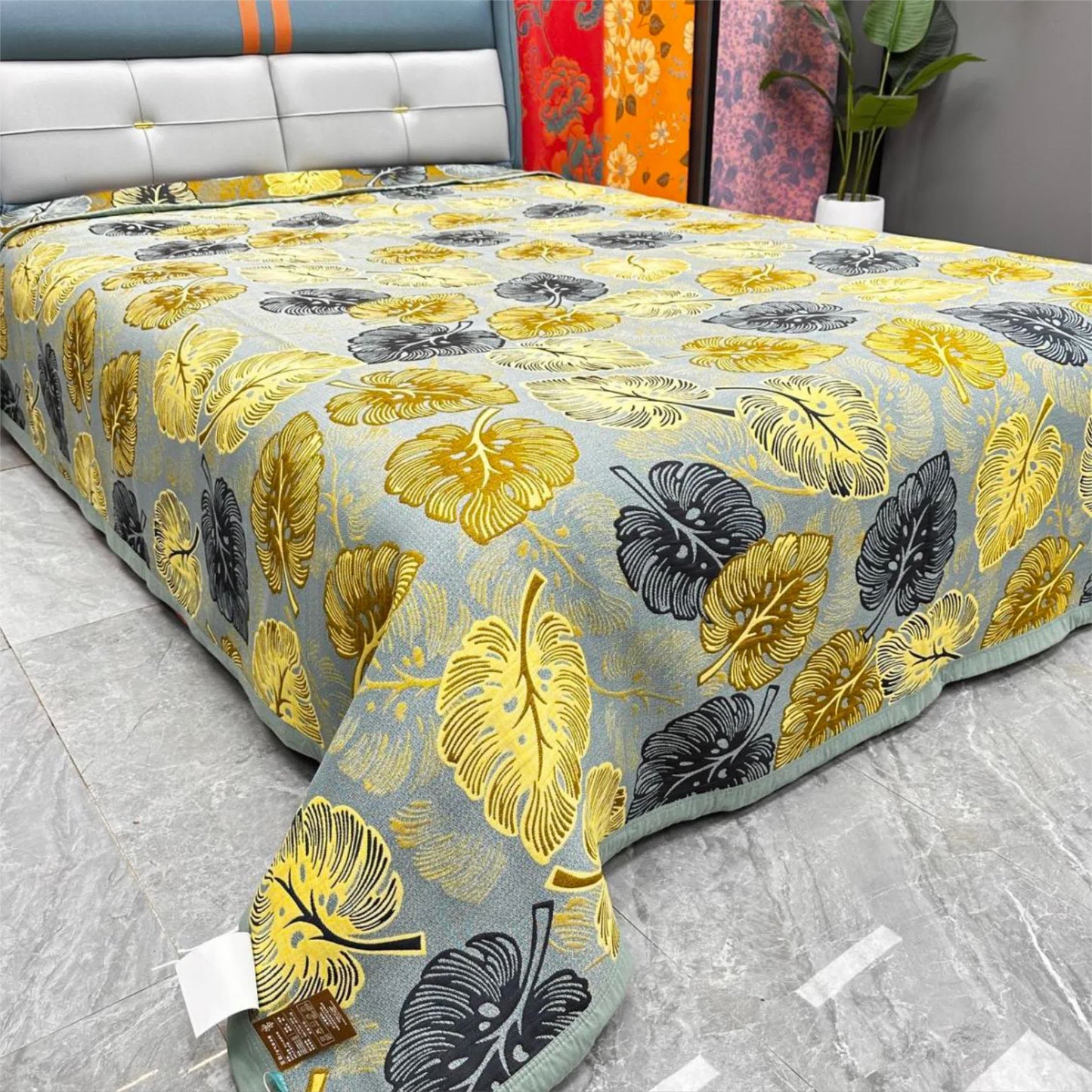 Couette d'été en coton à motif pastoral monstera