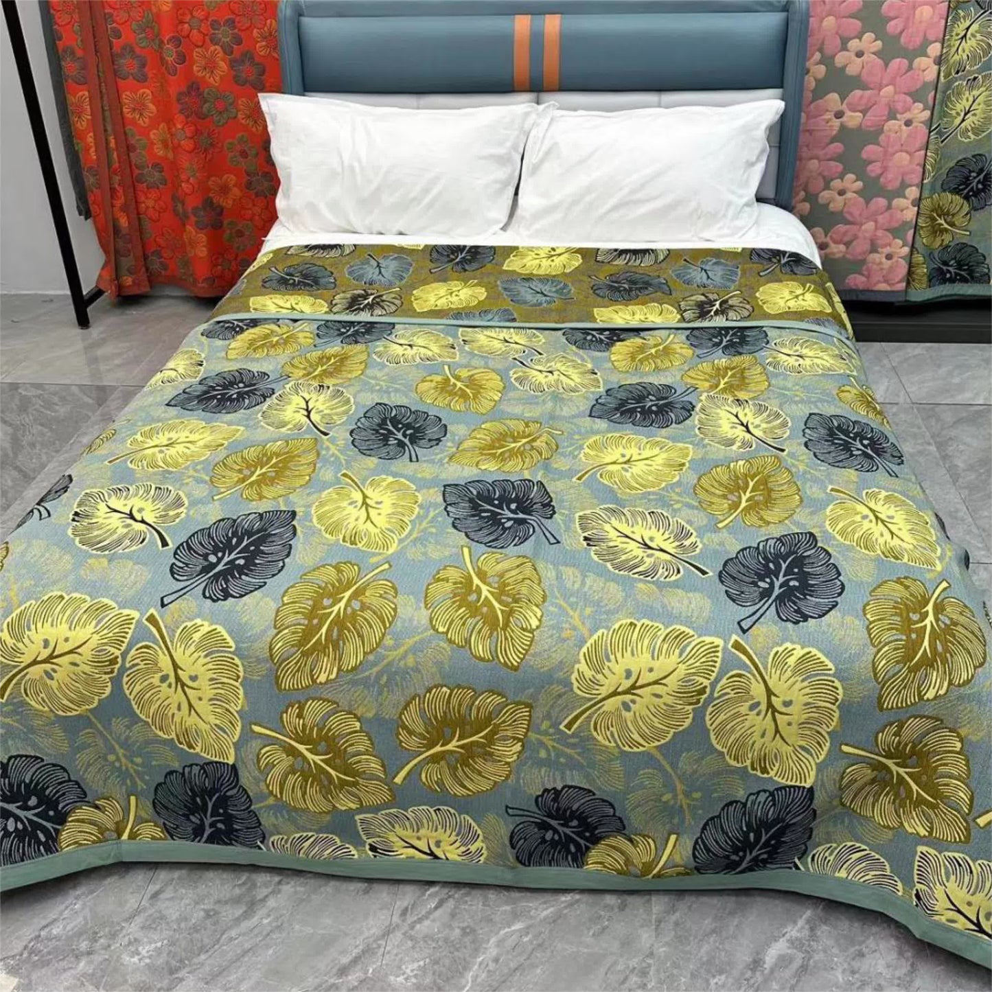 Couette d'été en coton à motif pastoral monstera