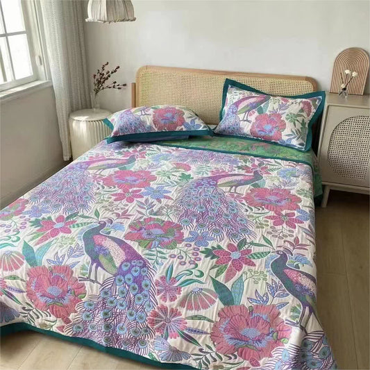 Couette en coton de style campagnard avec motif floral et paon
