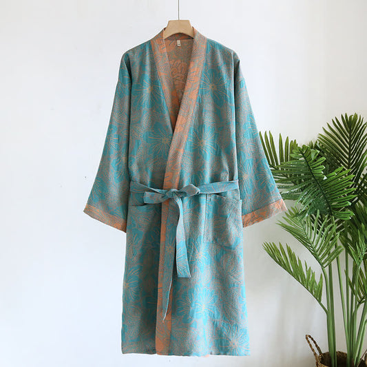 Peignoir en gaze de coton jacquard à motif floral vintage