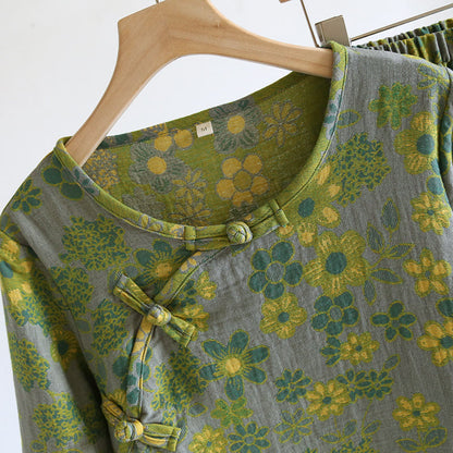 Ensemble de nuit en pur coton teint en fil à motif floral
