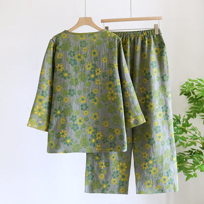 Ensemble de nuit en pur coton teint en fil à motif floral - image 2