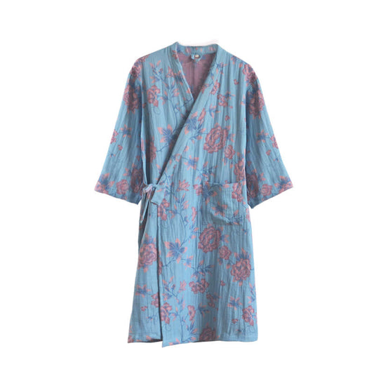 Peignoir luxueux et confortable en gaze de coton à motif floral