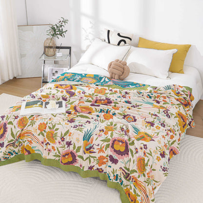 Couverture réversible respirante en gaze de coton à motif floral