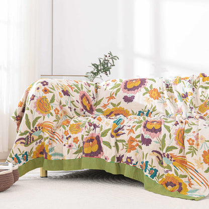 Couverture réversible respirante en gaze de coton à motif floral