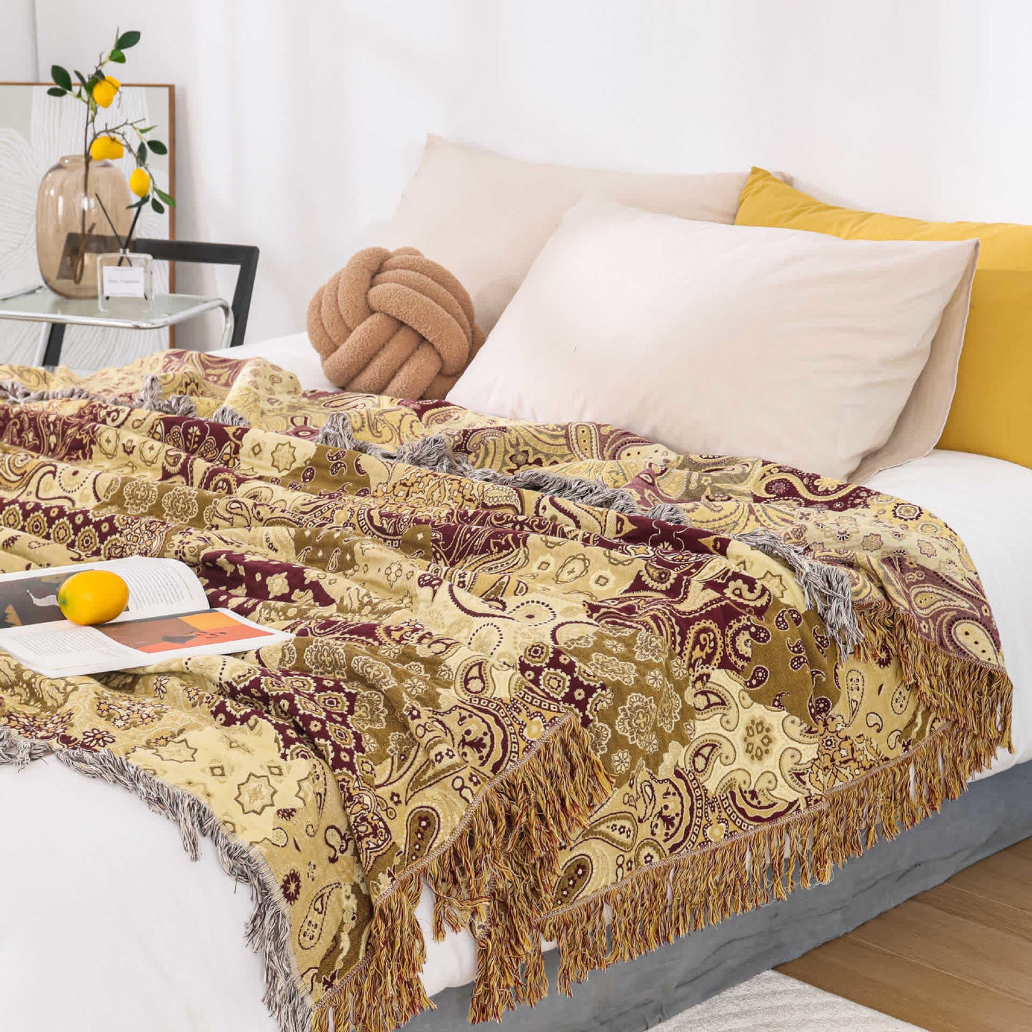 Couette en gaze de coton respirante avec pompon jacquard