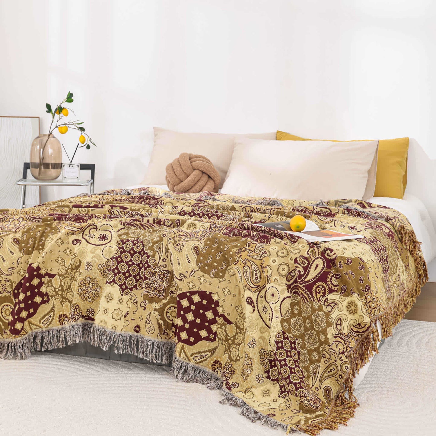 Couette en gaze de coton respirante avec pompon jacquard