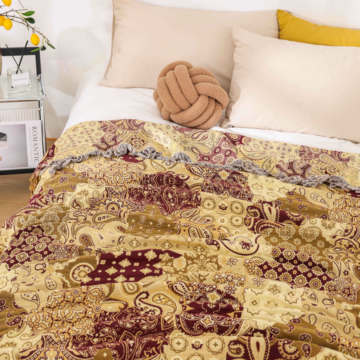 Couette en gaze de coton respirante avec pompon jacquard