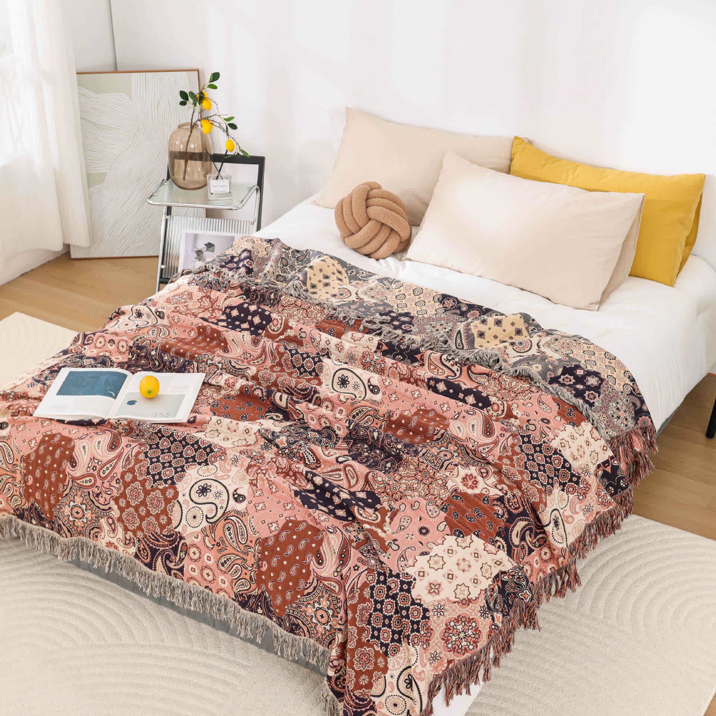 Couette en gaze de coton respirante avec pompon jacquard