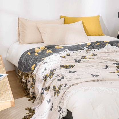 Couette jacquard en gaze de coton avec pompons papillons