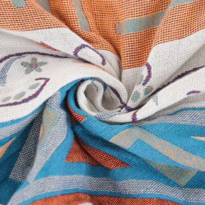 Couette à motif géométrique rétro à pompons en gaze de coton