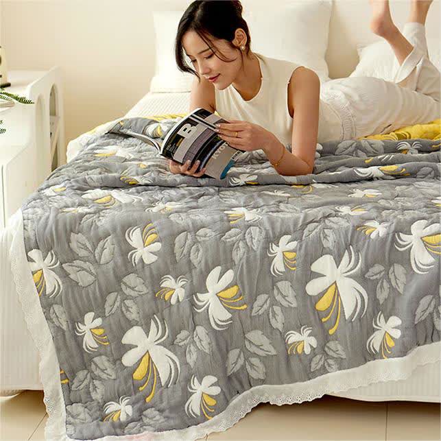 Élégante couette d'été en fibre de bambou à motif floral
