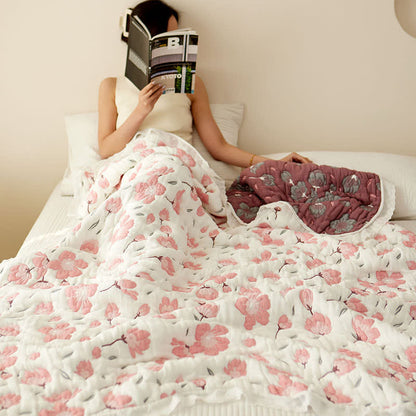 Couette douce en fibre de bambou avec motif de fleur de pêcher