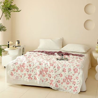 Couette douce en fibre de bambou avec motif de fleur de pêcher