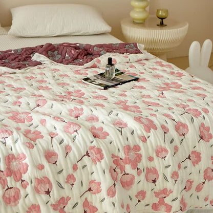 Couette douce en fibre de bambou avec motif de fleur de pêcher