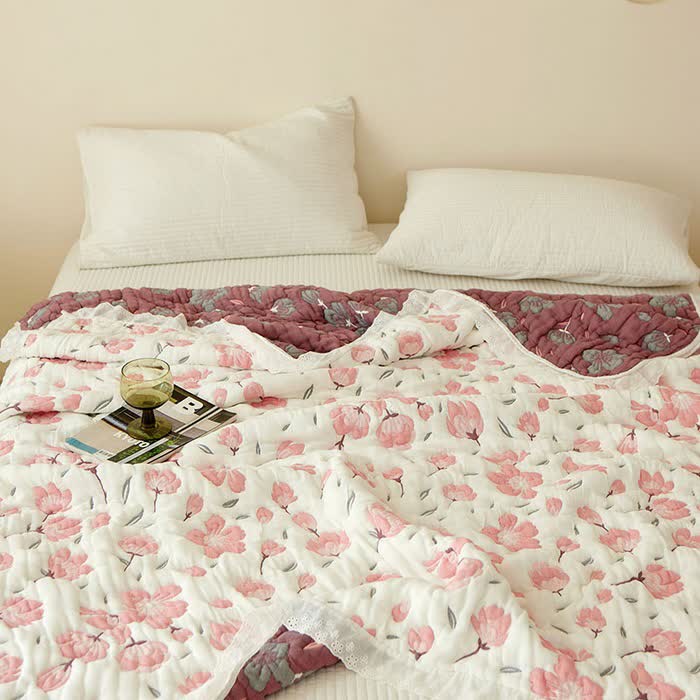 Couette douce en fibre de bambou avec motif de fleur de pêcher