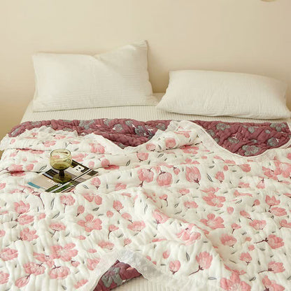 Couette douce en fibre de bambou avec motif de fleur de pêcher