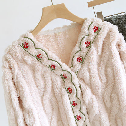 Ensemble pyjama en polaire moelleuse avec broderie et manches longues