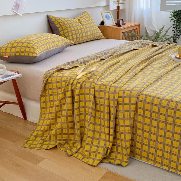 Drap de lit classique en gaze de coton à carreaux