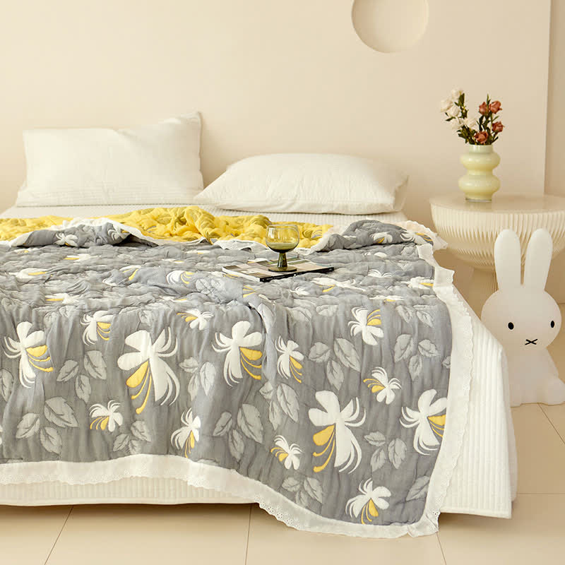 Élégante couette d'été en fibre de bambou à motif floral