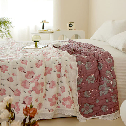 Couette douce en fibre de bambou avec motif de fleur de pêcher