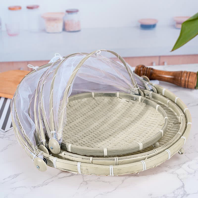 Panier/plateau alimentaire tissé à la main créatif Ownkoti avec couvercle en maille