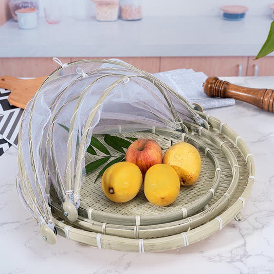 Panier/plateau alimentaire tissé à la main créatif Ownkoti avec couvercle en maille