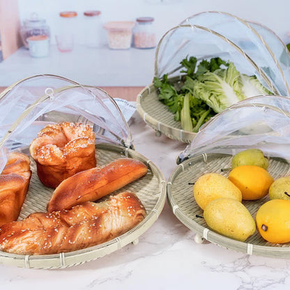 Panier/plateau alimentaire tissé à la main créatif Ownkoti avec couvercle en maille
