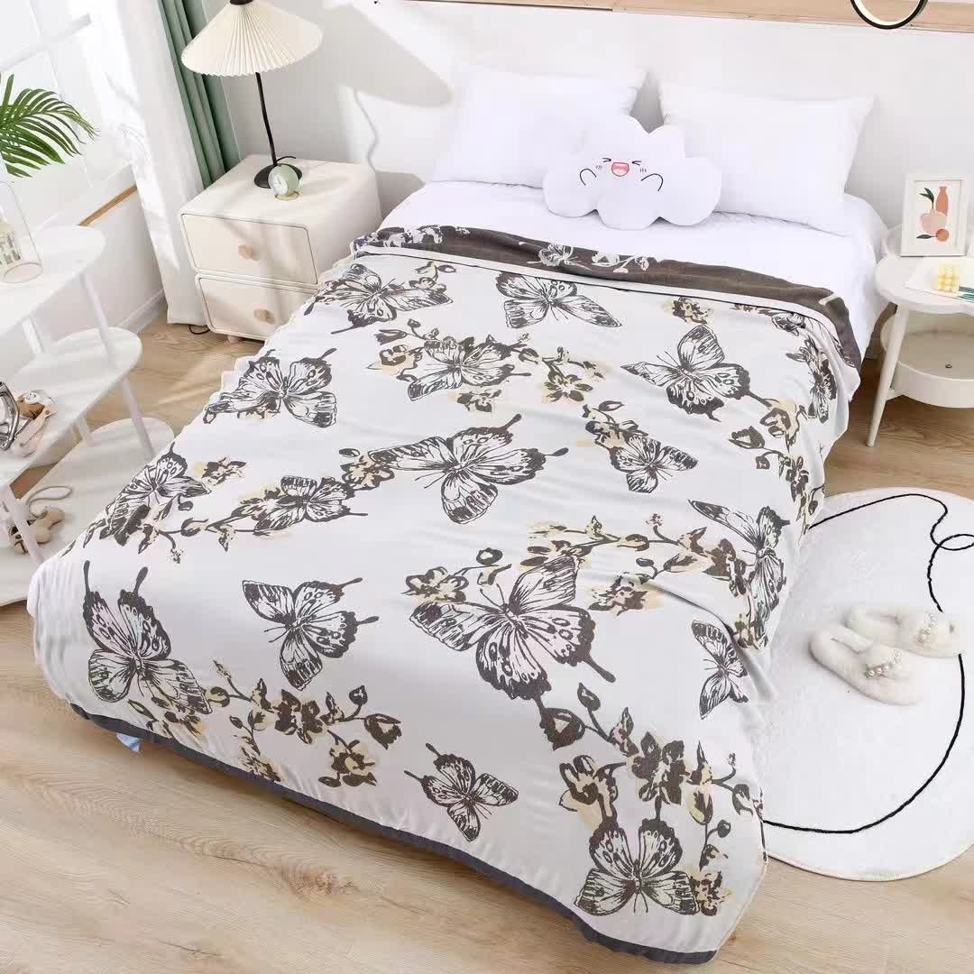 Couverture douce en fibre de bambou avec motif papillon